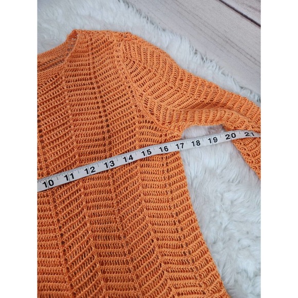 Chico's Orange Open Crochet Knit Scoop Neck Drawstring‎ Side Sweater Top 1 / M - Picture 4 of 5